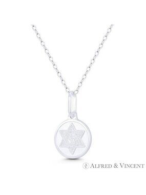 Star of David & Chai "Life" Charm Medallion Pendant in .925 Sterling Silver